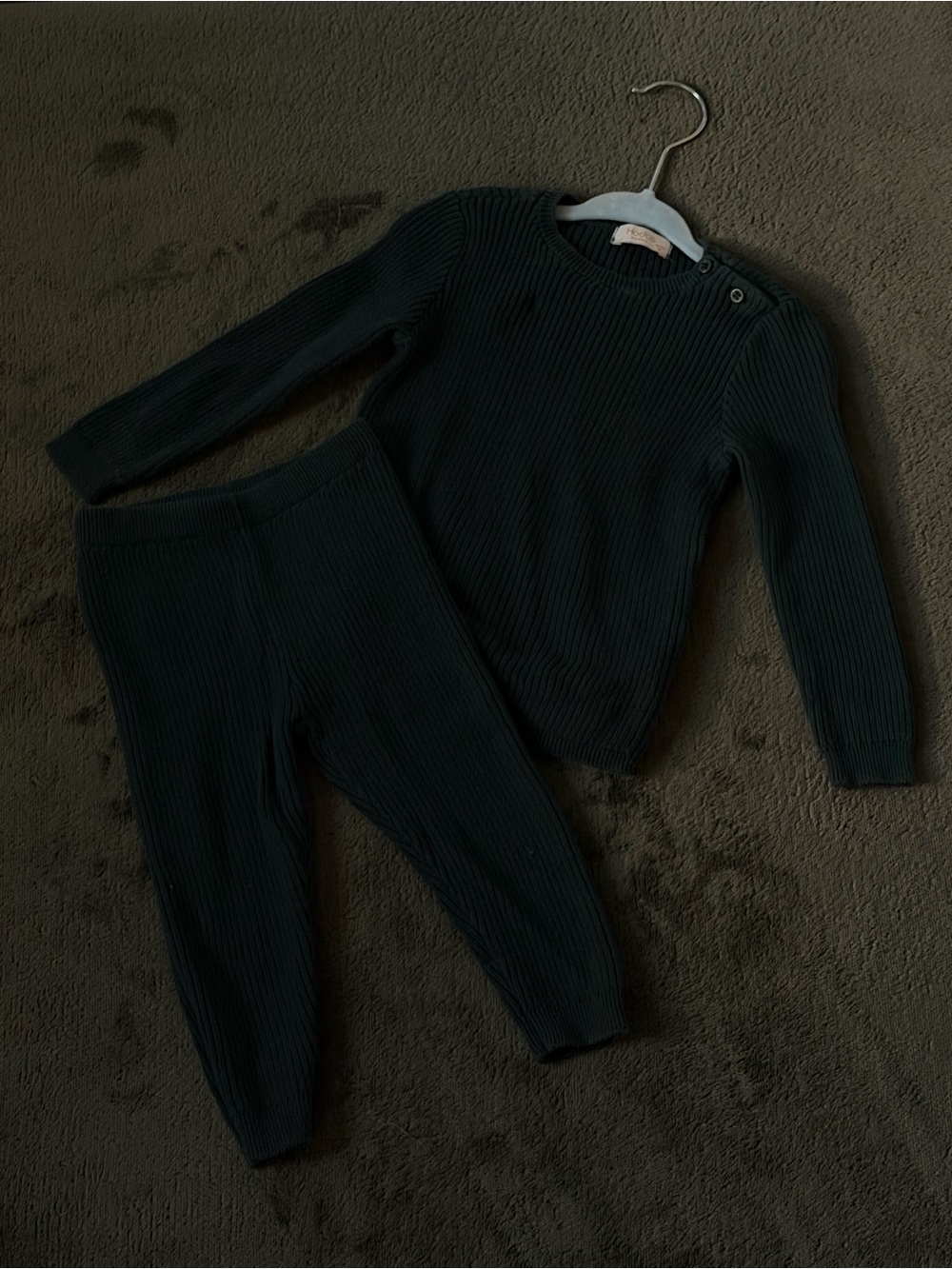 Kids Ribbed Matching Set - Dark Green
